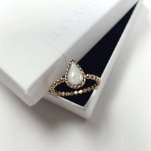 Load image into Gallery viewer, gold beaded rope edge teardrop bespoke cremation ashes ring by Lucy Ashton  jewellery