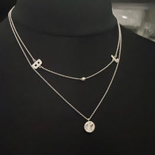 Load image into Gallery viewer, letters necklace layered with small medal necklace-lucy-ashton jewellery