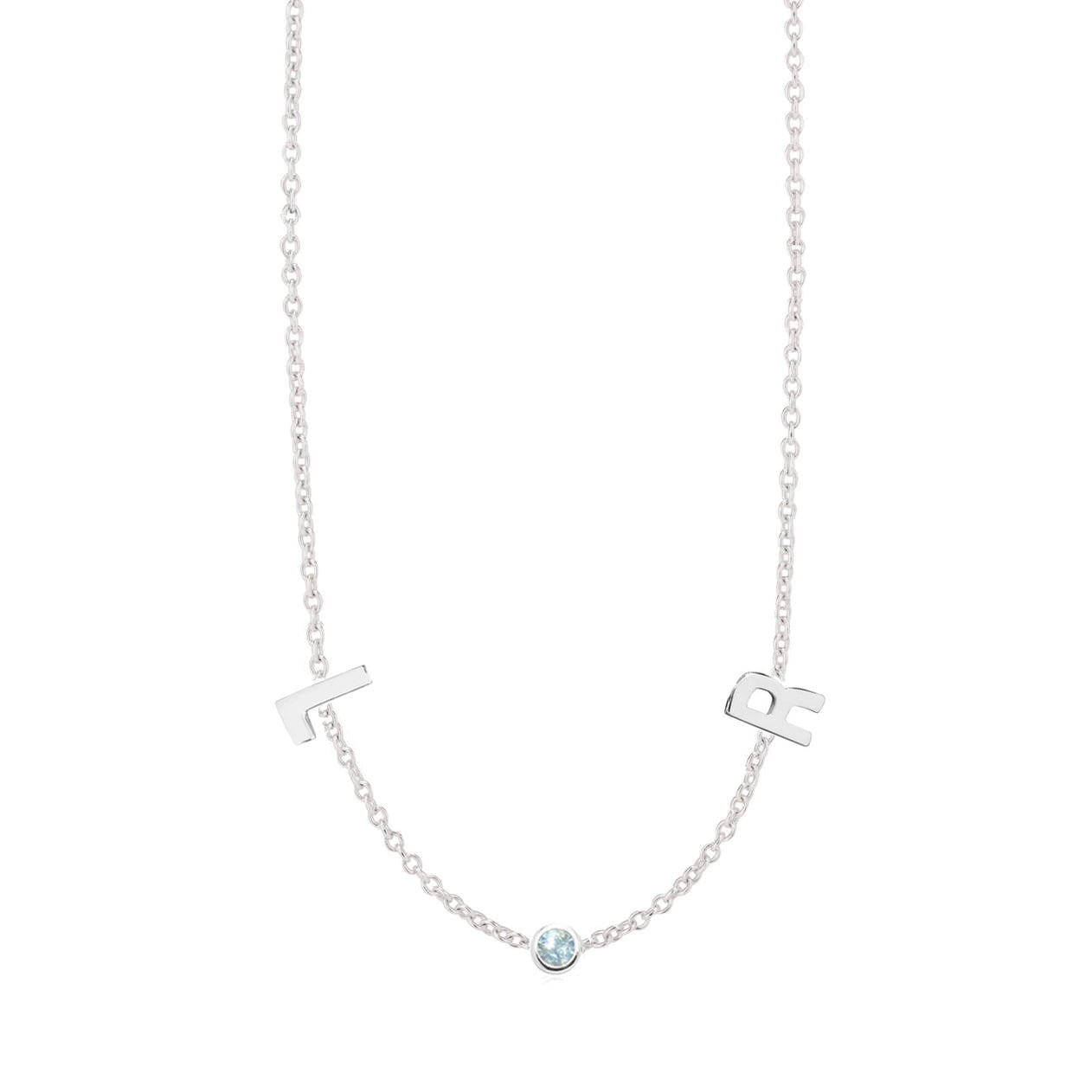 Personalised Letters and Birthstone Necklace Sterling Silver