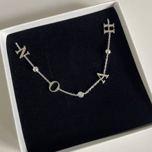 Load image into Gallery viewer, personalised-letters-name-initials-necklace-birthstone-handmade-bespoke-design-custom-made-sterling-silver-lucy-ashton-jewellery