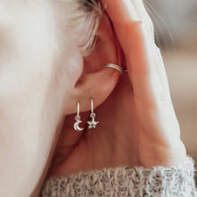 Load image into Gallery viewer, Moon and Star Hoop Earrings Sterling Silver - Lucy Ashton Jewellery