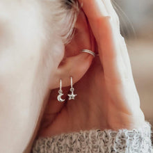 Load image into Gallery viewer, Moon and Star Hoop Earrings Sterling Silver - Lucy Ashton Jewellery
