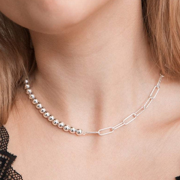 Bead Link Choker Necklace Sterling Silver - Lucy Ashton Jewellery