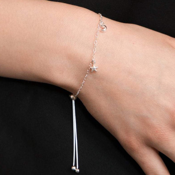 Moon and Star Adjustable Bracelet Sterling Silver - Lucy Ashton Jewellery