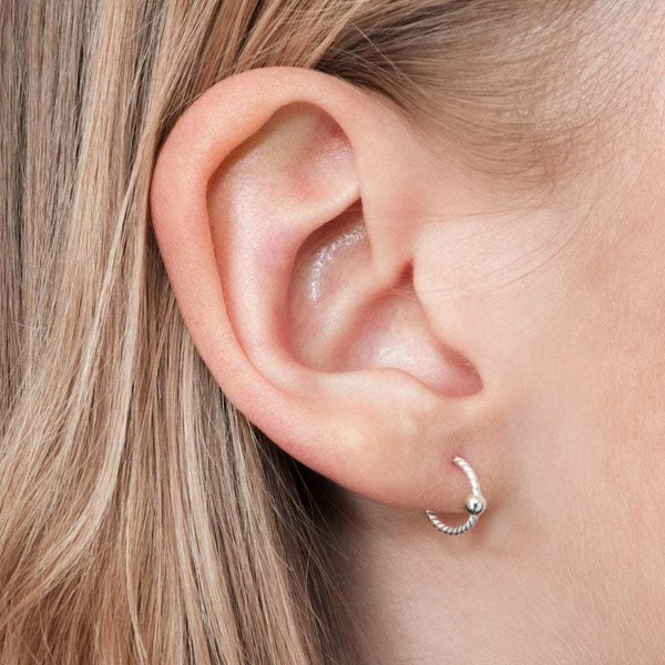 Small Twisted Huggie Hoop and Ball Earrings Sterling Silver - Lucy Ashton Jewellery