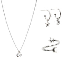 Load image into Gallery viewer, Moon and Star Necklace, Ring and Earring Gift Set - Lucy Ashton Jewellery
