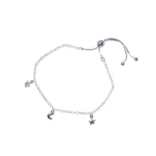 Load image into Gallery viewer, Moon and Star Adjustable Bracelet Sterling Silver - Lucy Ashton Jewellery
