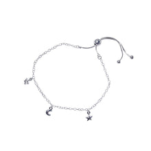 Load image into Gallery viewer, Moon and Star Adjustable Bracelet Sterling Silver - Lucy Ashton Jewellery