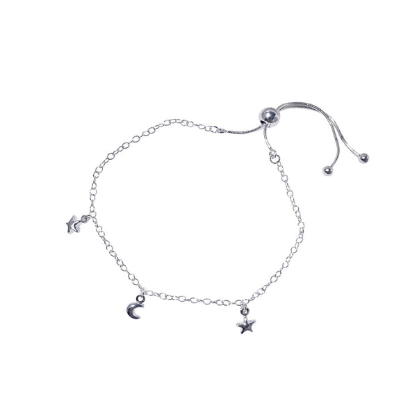 Moon and Star Adjustable Bracelet Sterling Silver - Lucy Ashton Jewellery