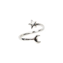 Load image into Gallery viewer, Moon and Star Adjustable Ring Sterling Silver - Lucy Ashton Jewellery