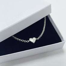 Load image into Gallery viewer, Lucy Ashton Jewellery sterling silver heart on a belcher chain necklace bracelet cremation ashes with white pearl finish
