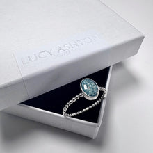 Load image into Gallery viewer, Lucy Ashton Jewellery sterling silver beaded band ring with turquoise oval setting for cremation ashes
