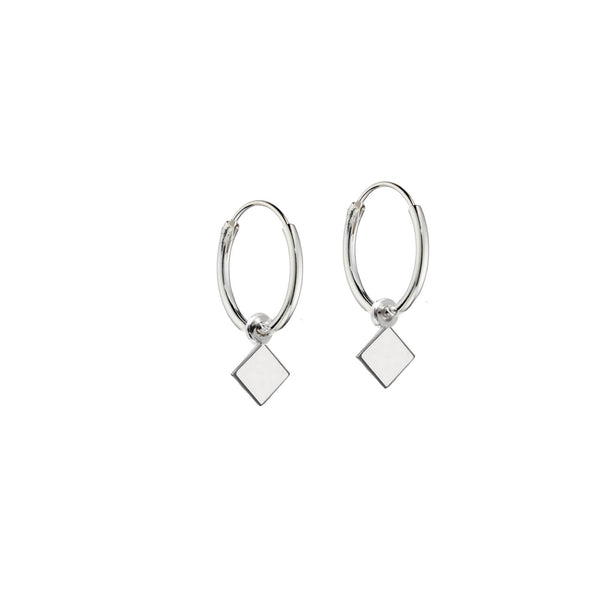 diamond square charm hoop earrings-Lucy Ashton Jewellery