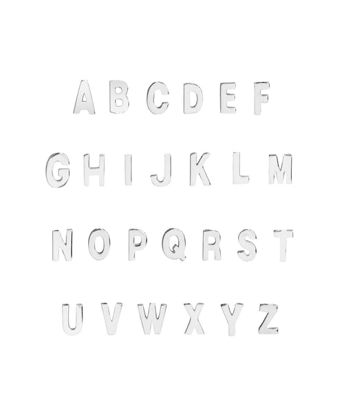 alphabet charms in sterling silver for letter necklace, lucy ashton jewellery