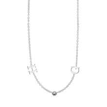 Load image into Gallery viewer, A delicate silver necklace featuring an 'H' initial pendant, a small polished bead, and a 'C' initial pendant on a fine cable chain, shown against a plain white background.
