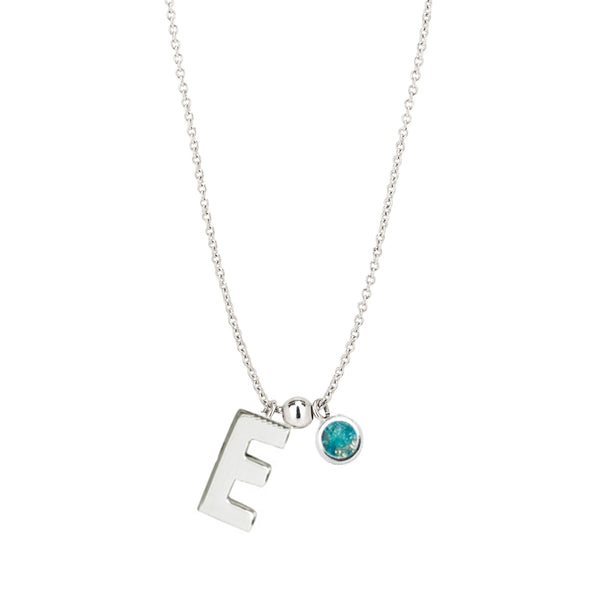 letter and birthstone necklace in sterling silver, lucy ashton jewellery
