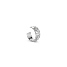 Load image into Gallery viewer, snake scale textured wide ear cuff sterling silver on a white background
