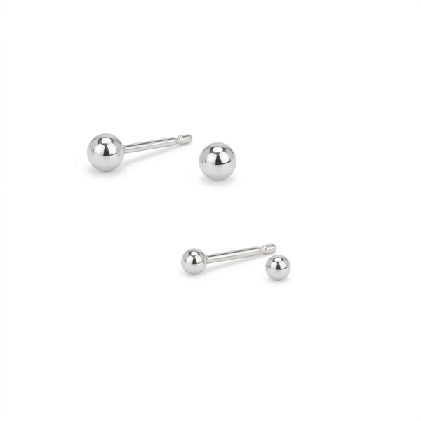 Two silver-toned studs with polished ball end beads, shown on a clean white background.