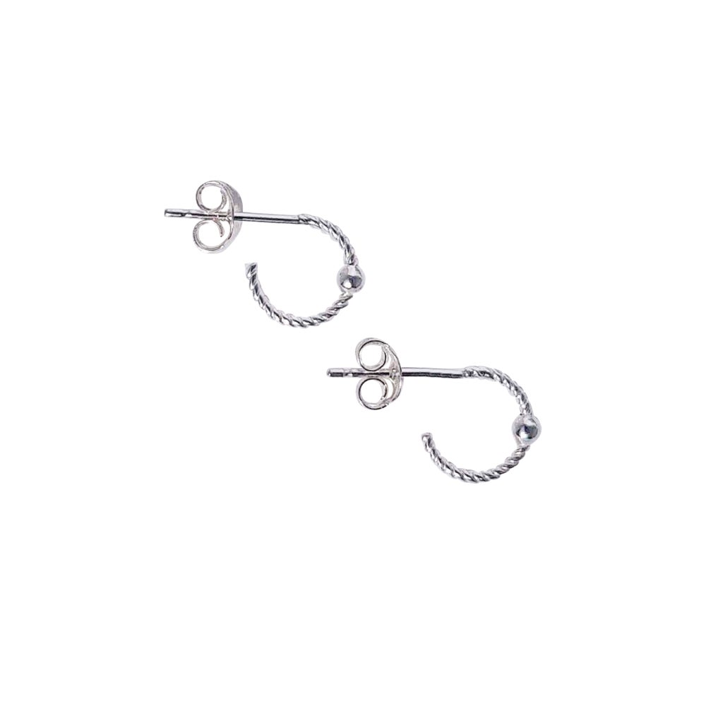 Small Twisted Huggie Hoop and Ball Earrings Sterling Silver - Lucy Ashton Jewellery