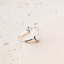 Load image into Gallery viewer, Moon and Star Adjustable Ring Sterling Silver - Lucy Ashton Jewellery
