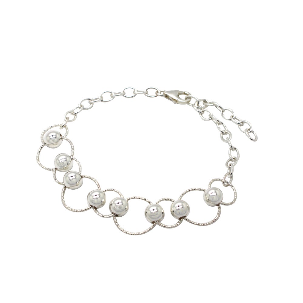 Circle and Bead Adjustable Bracelet Sterling Silver - Lucy Ashton Jewellery