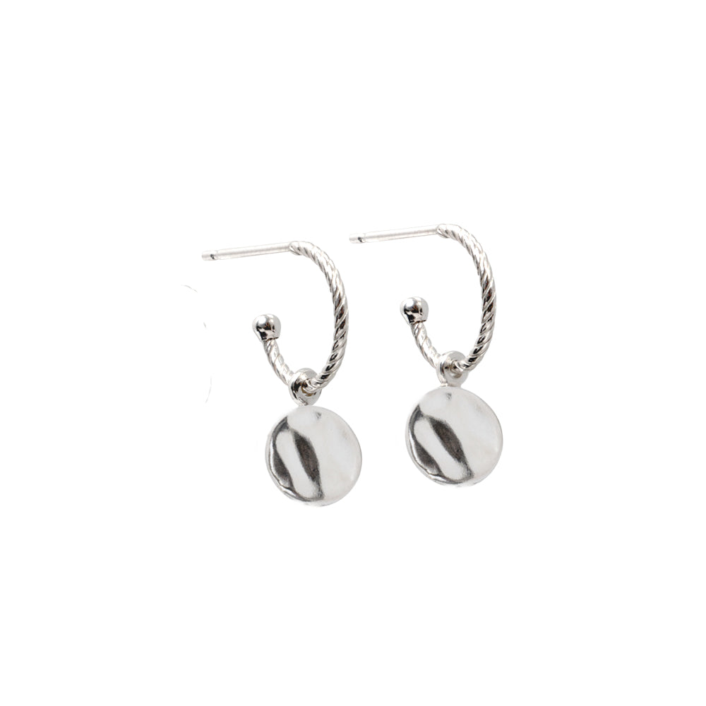 Hammered Medal Hoop Earrings Sterling Silver - Lucy Ashton Jewellery