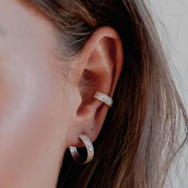 snake skin hoop earring and ear cuff stacking set-Lucy Ashton Jewellery
