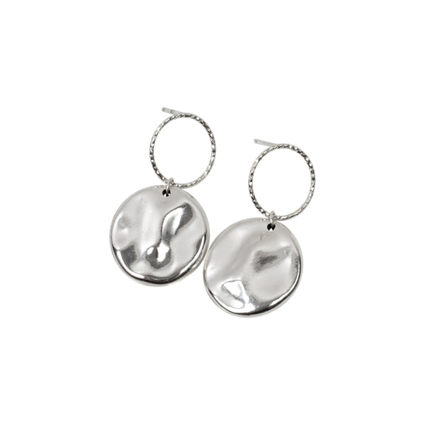 Hammered Medal Drop Earrings Sterling Silver - Lucy Ashton Jewellery