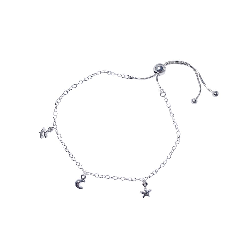 Moon and Star Adjustable Bracelet Sterling Silver - Lucy Ashton Jewellery