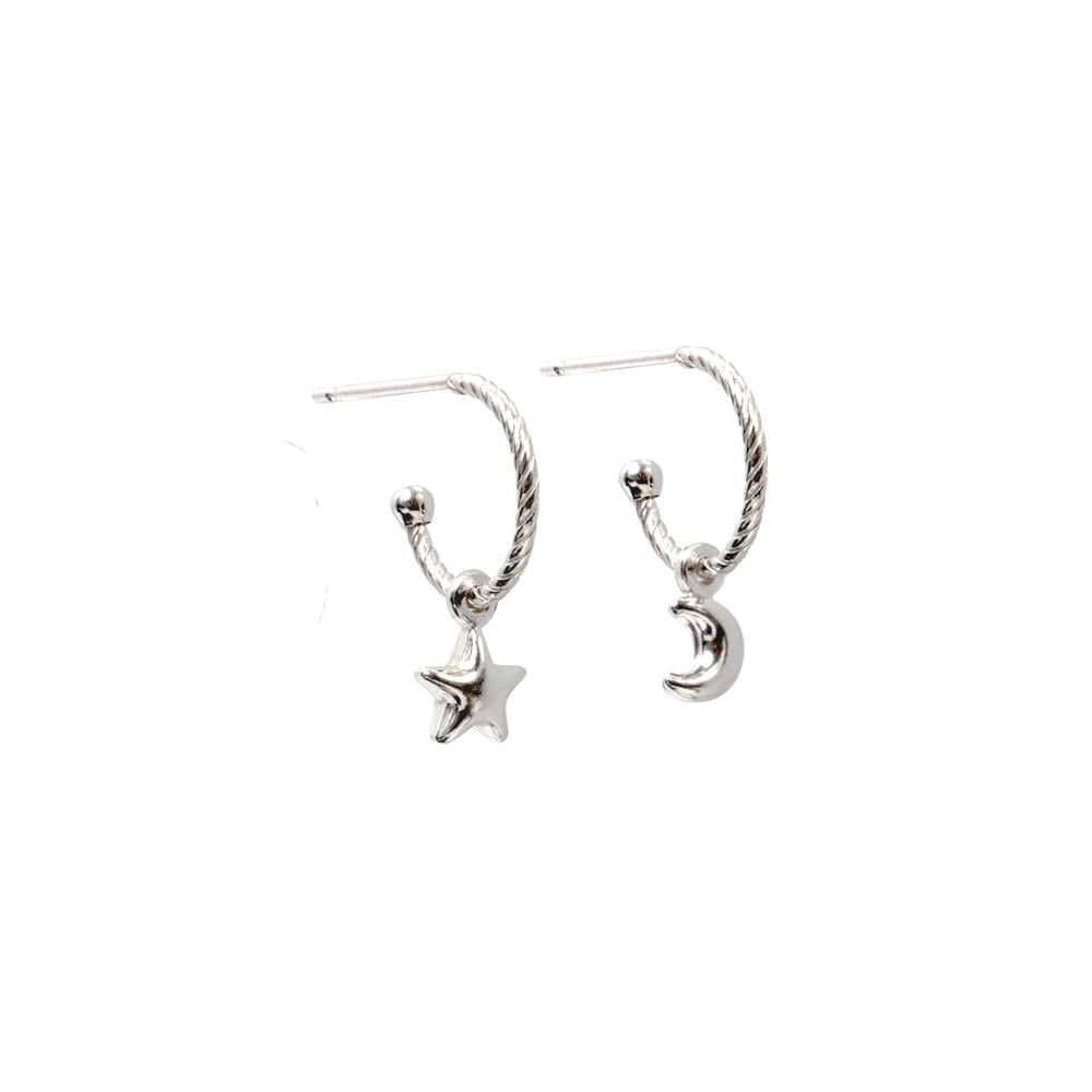 Moon and Star Hoop Earrings Sterling Silver - Lucy Ashton Jewellery