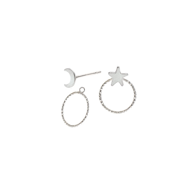 Moon and Star Stud Earrings and Ear Jackets Sterling Silver - Lucy Ashton Jewellery