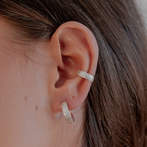snake skin ear cuff and hoop earrings sterling silver-lucy ashton jewellery