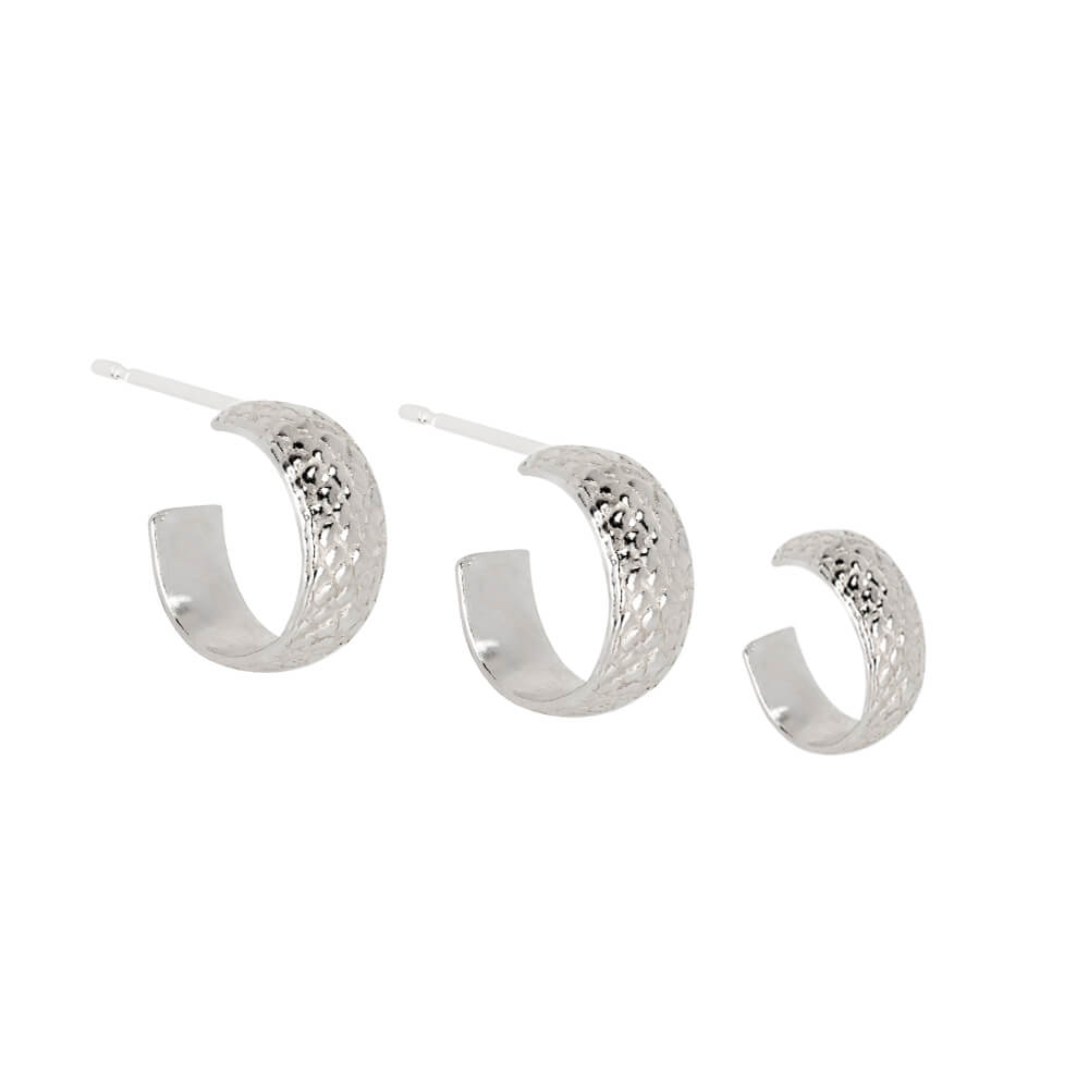 snake skin hoop earrings and ear cuff stacking set sterling silver-Lucy ashton jewellery